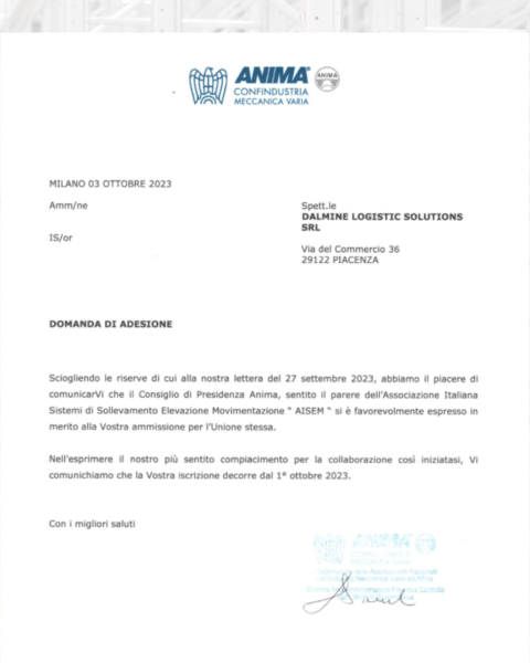 Dalmine Logistic Solutions nell'Associazione AISEM, ANIMA, CISI e FEM